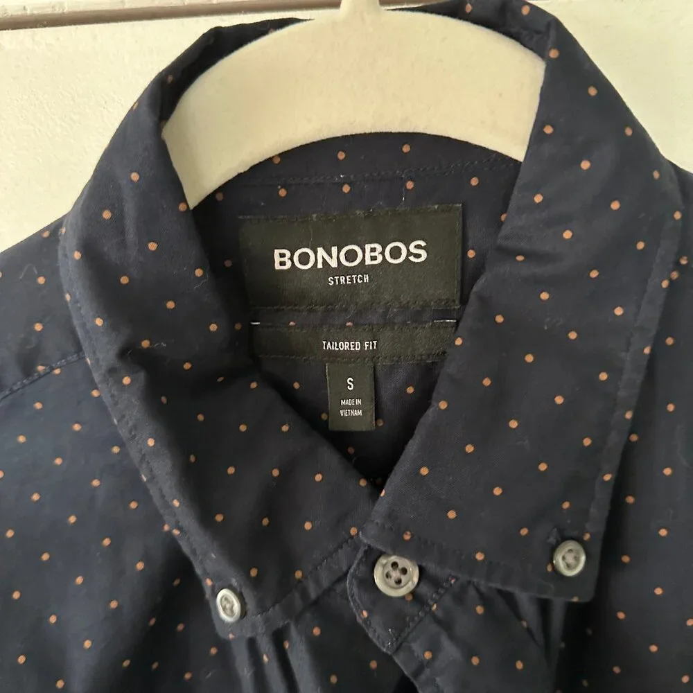 Men’s Dark Blue Dotted Bonobos Button Down Shirt - Picture 3 of 6